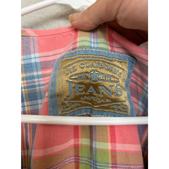 VTG Liz Claiborne Plaid Pink Blue Cotton Shift Sleeveless Jumper Sun Dress Sz 10 - Picture 4 of 10